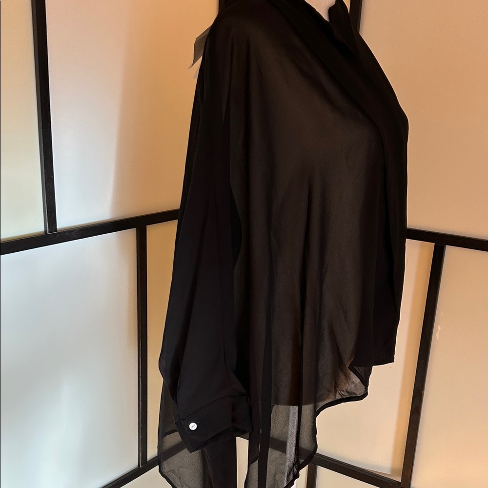 Chic Black Sheer Women's Blouse - Picture 4 of 10
